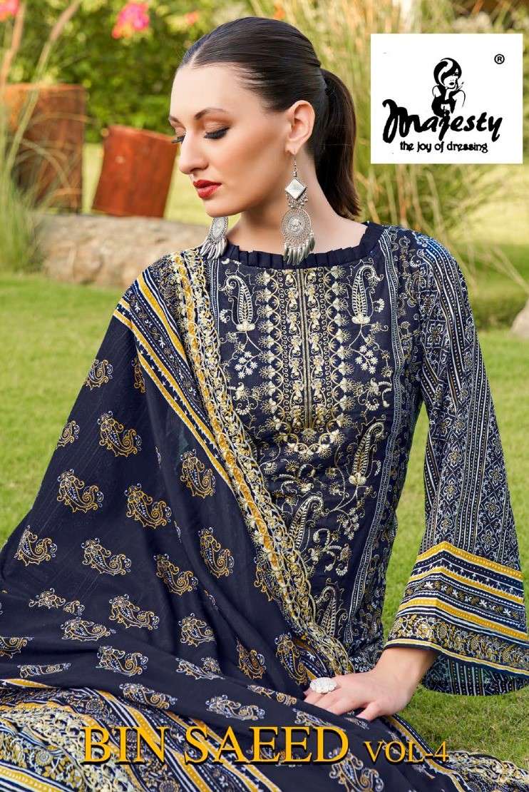 majesty bin saeed vol 4 4001-4005 series cambric cotton self embroidred salwar kameez whoelsale dealer online rate 