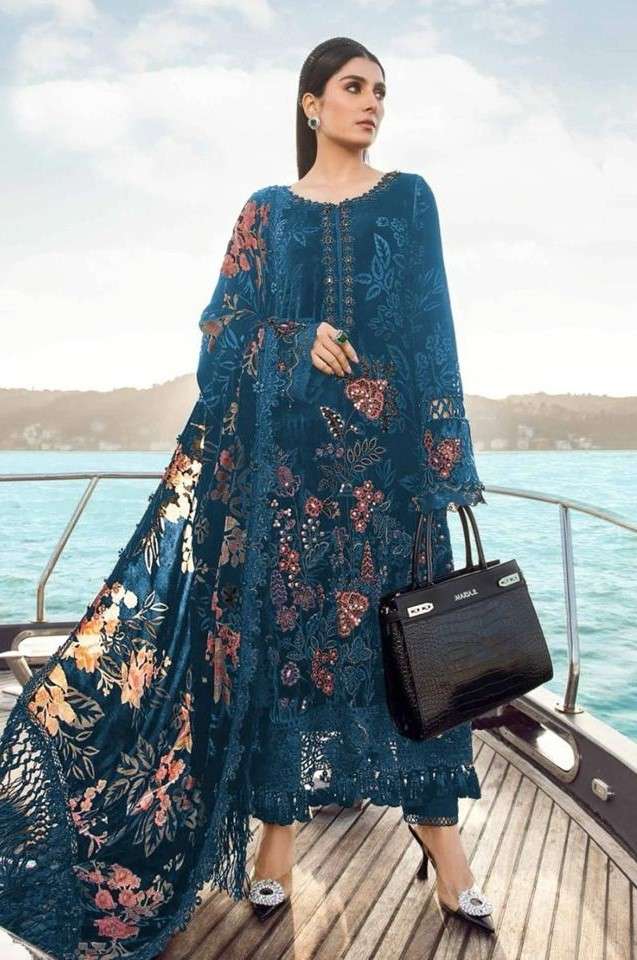 maria b vol-4 4002-4004 series by hazzel rayon cotton designer pakistani salwar suits online wholesaler surat