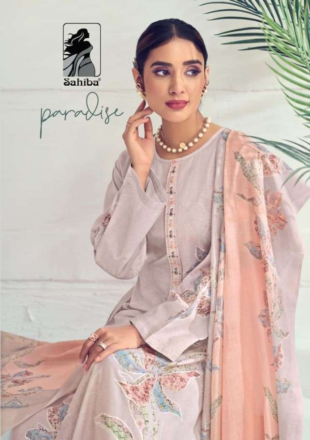paradise by sahiba digital print with work salwar kameez dress material catalogue surat gujrat