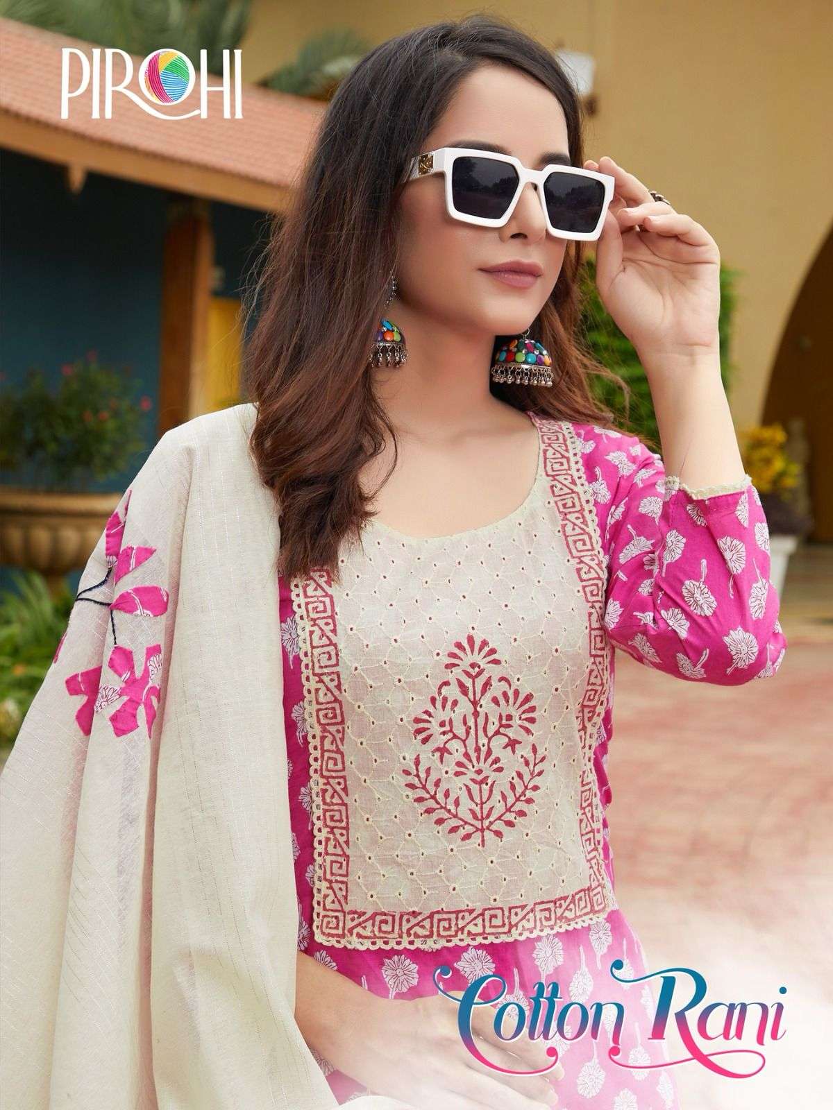 pirohi cotton rani 1001-1004 series cotton chikankari patch work ready made wholesale dealer surat
