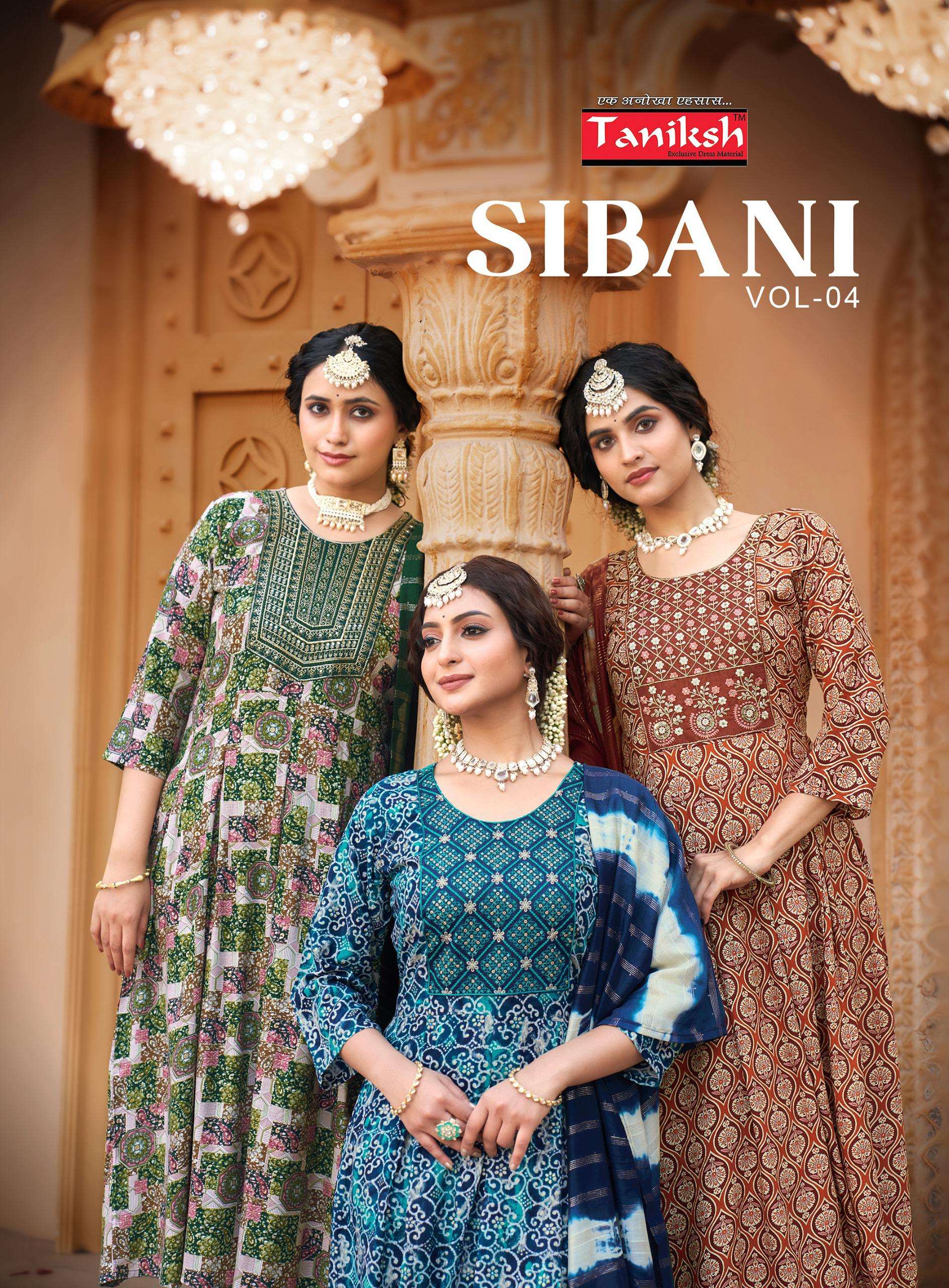 sibani vol-4 by tanishk fashion 4001-4008 series rayon designer anarkali style kurtis set online wholesaler surat gujrat 