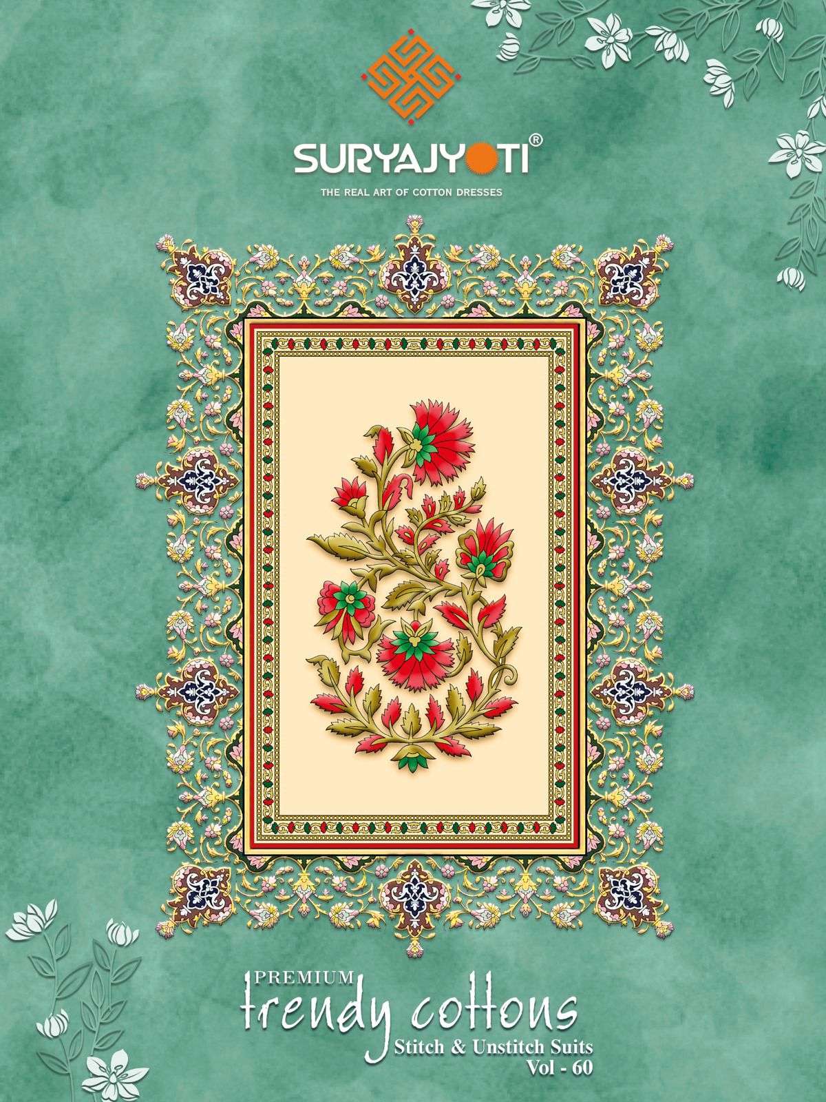 trendy cottons vol-60 by suryajyoti 6001-6020 series cotton designer salwar suits catalogue collection surat gujrat 