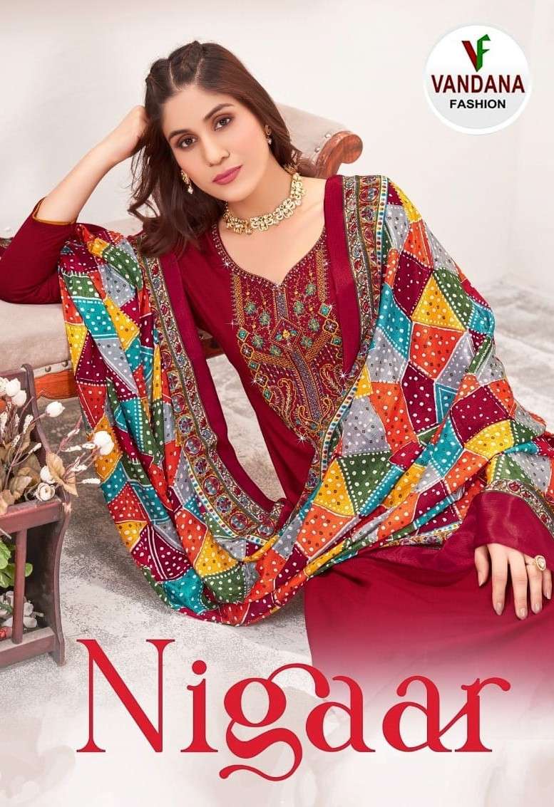 vandana fashion nigaar 4001- 4008 series pure reyon embroidred swarovski work suits buy online 