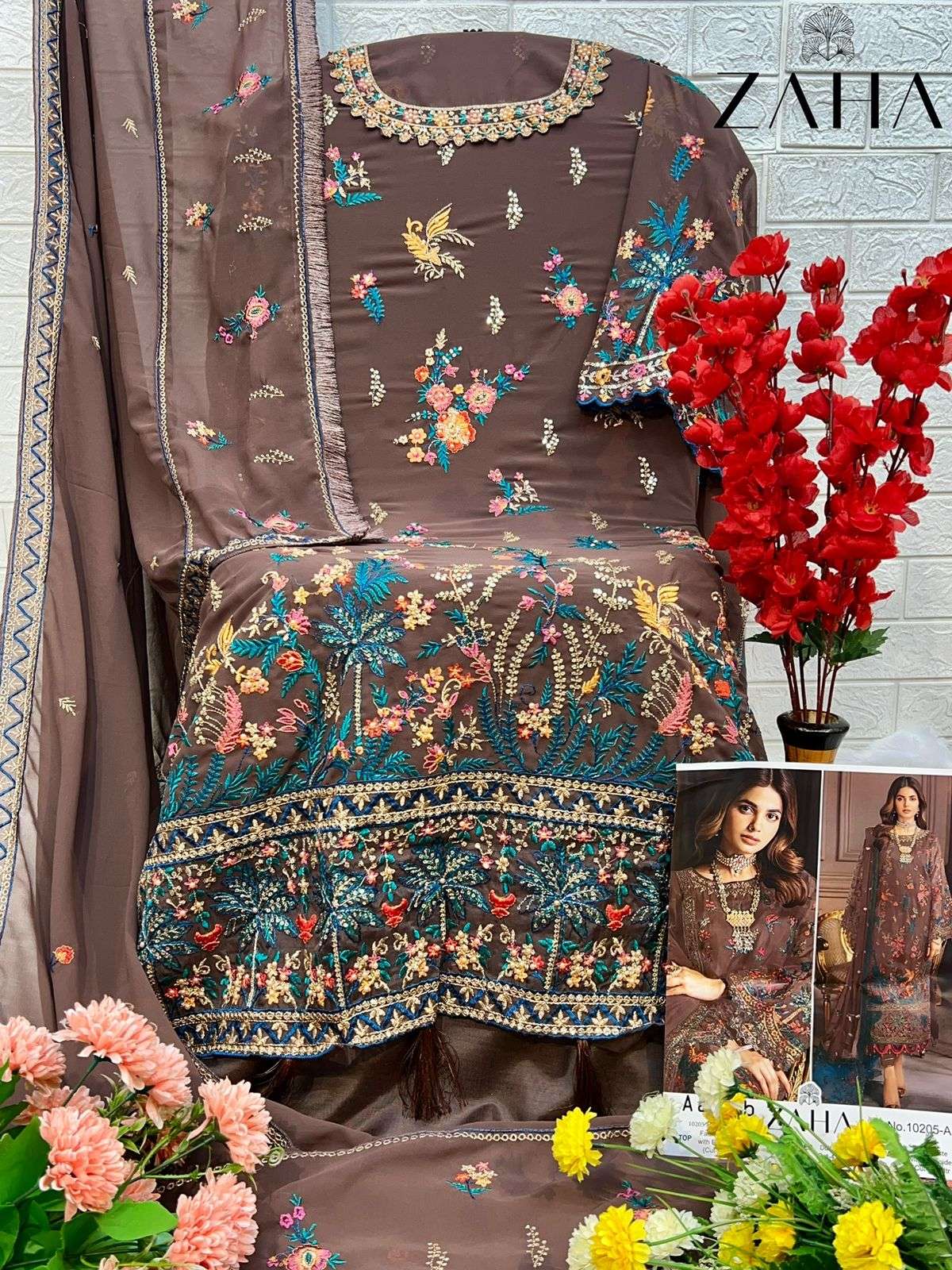 zaha aadab vol 1 10205 new colour series party wear georgette embroidred suits online best rate