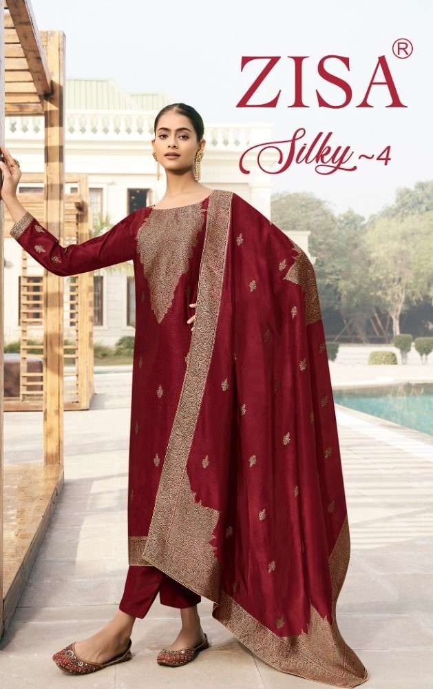 zisa silky vol 4 14961-14964 series exclusive bemberg silk jacquard salwar kameez collection online shopping surat 