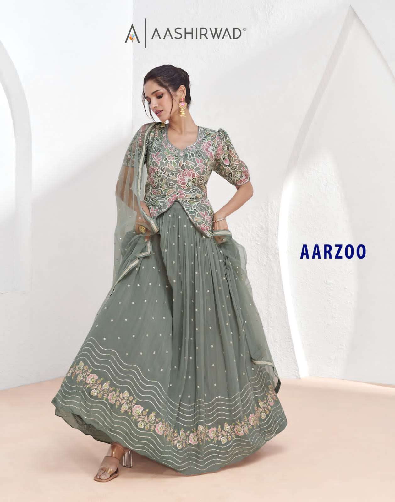 aarzoo by aashirwad creation 9912-9915 series designer party wear suits catalogue manufacturer surat gujarat