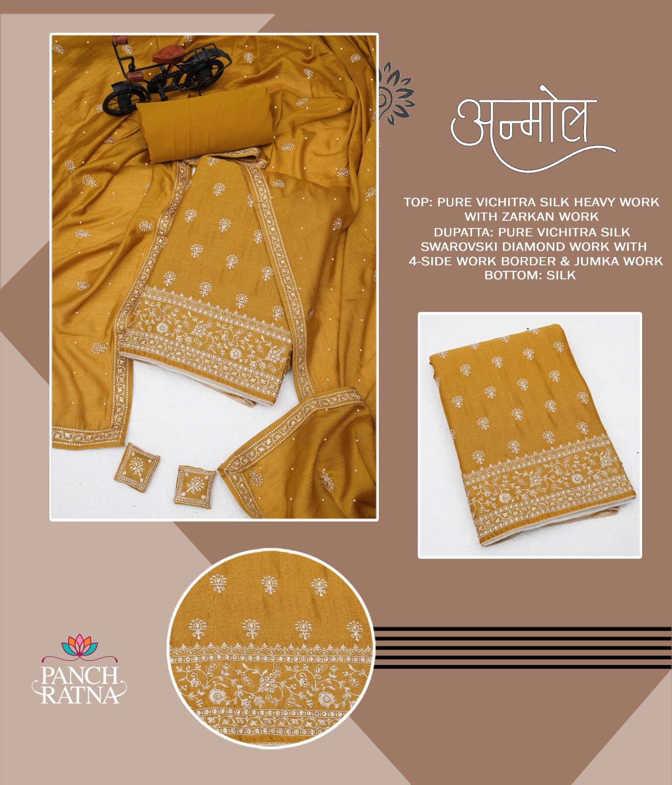anmol by panch ratna vichitra silk designer salwar kameez material catalogue wholesale price surat gujarat