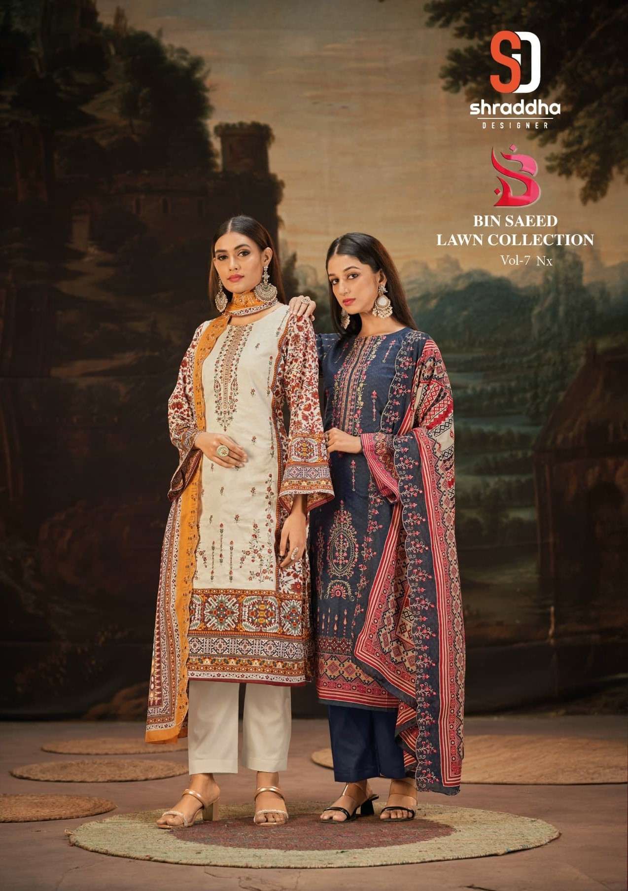 bin saeed vol-7 nx by shraddha designer exclusive pure cotton printed salwar kameez set wholesaler