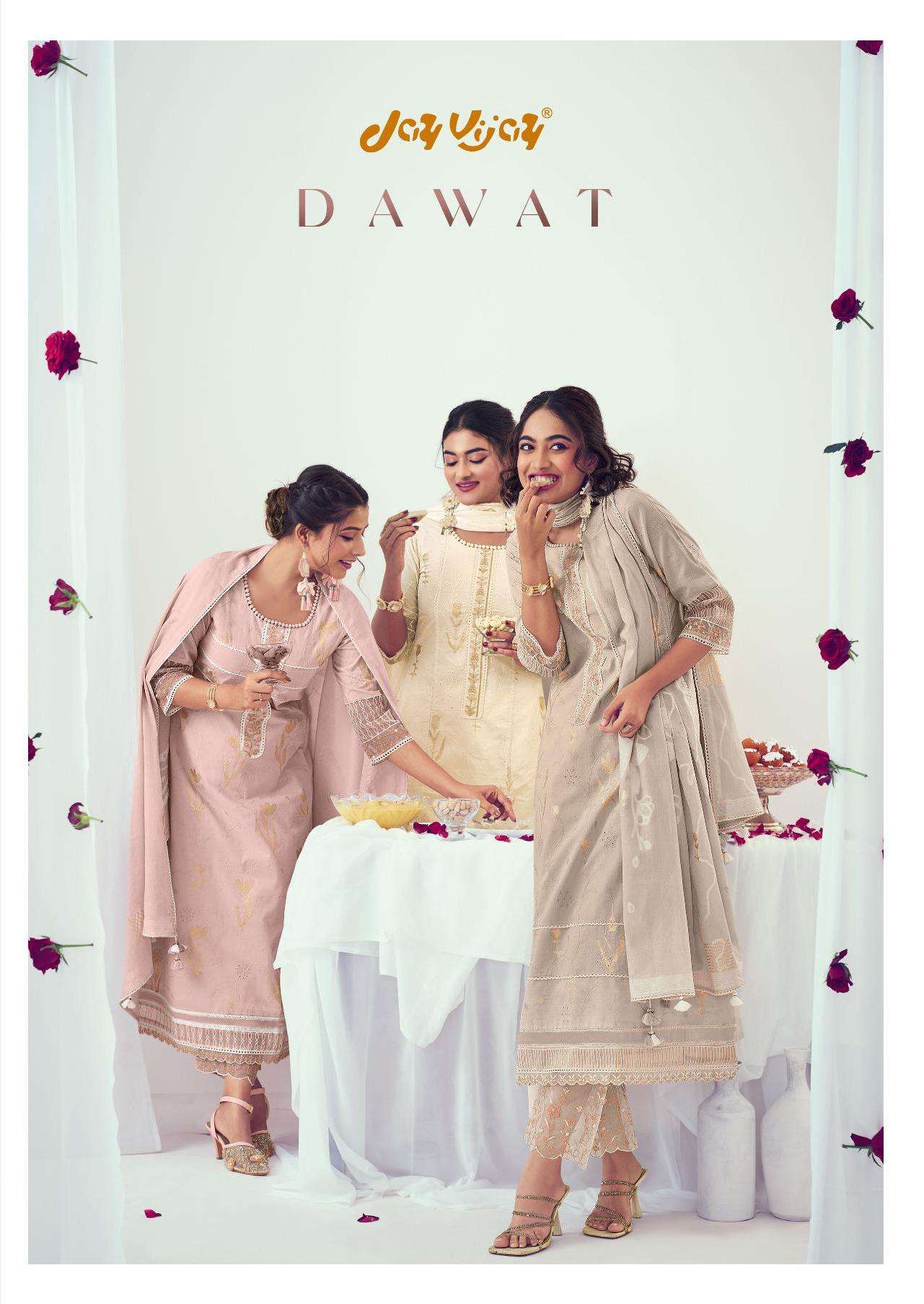 dawat by jayvijay 8991-8996 series pure cotton embroidered designer salwar kameez wholesale price surat