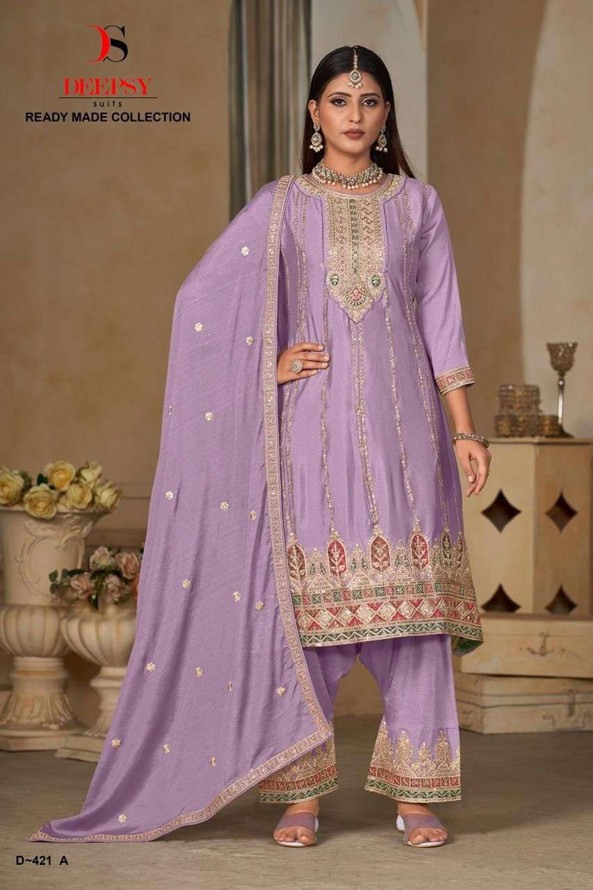 deepsy suits 421 colours pure chinon embroidered readymade salwar kameez wholesale price india