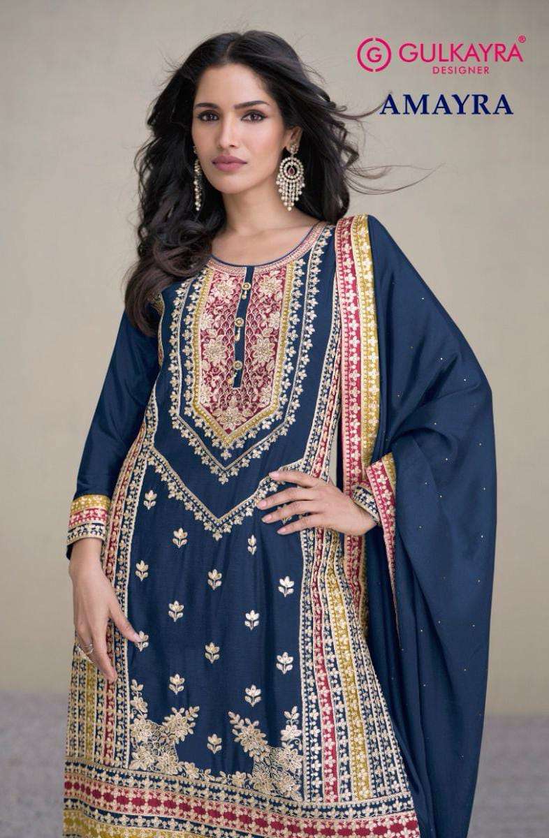 gulkayra amayra 7442 colour series designer real chinon free size sharara suits wholesale dealer surat 