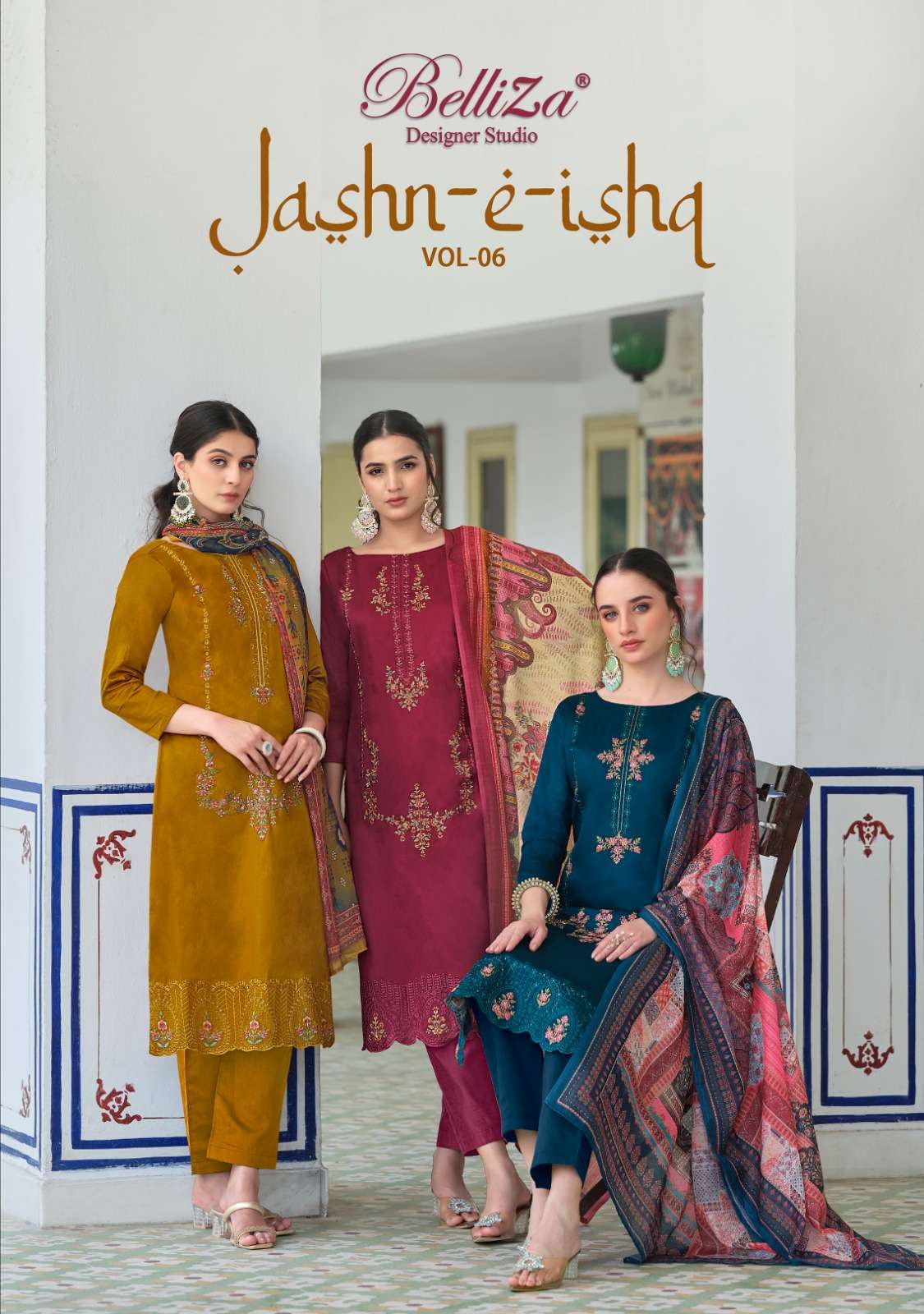 jashn e ishq vol-6 by belliza designer studio trendy designer unstich dress material catalogue wholesaler surat gujarat 