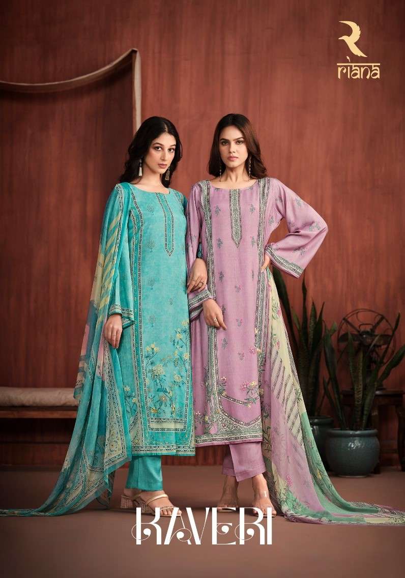 kaveri by riana 76000-76005 series digital print with handwork designer salwar kameez catalogue manufacturer surat gujarat