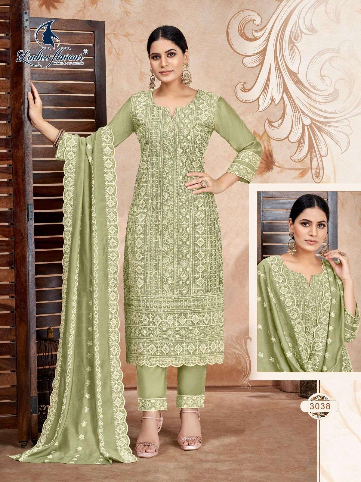ladies flavour 3036-3038 series exclusive ready made roman silk schifali work salwar kameez collection 