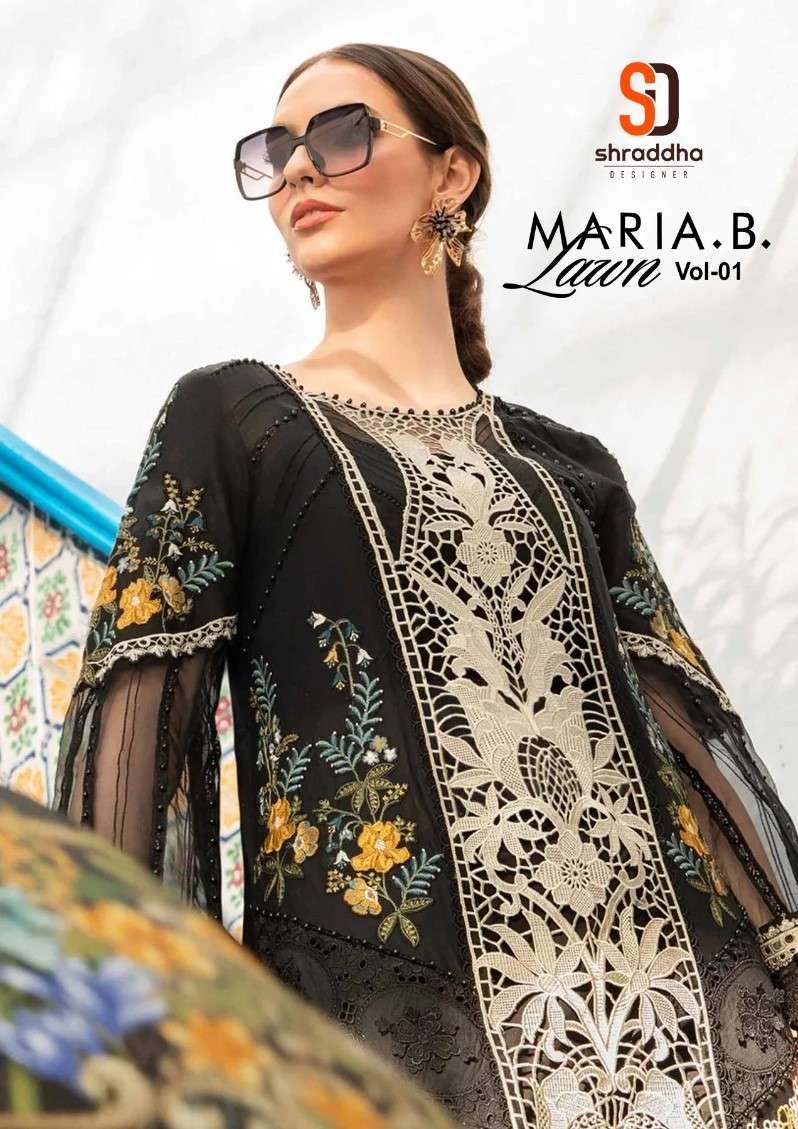 maria b lawn vol-1 by shraddha designer 1001-1006 series pure cotton pakistani salwar kameez catalogue surat gujarat