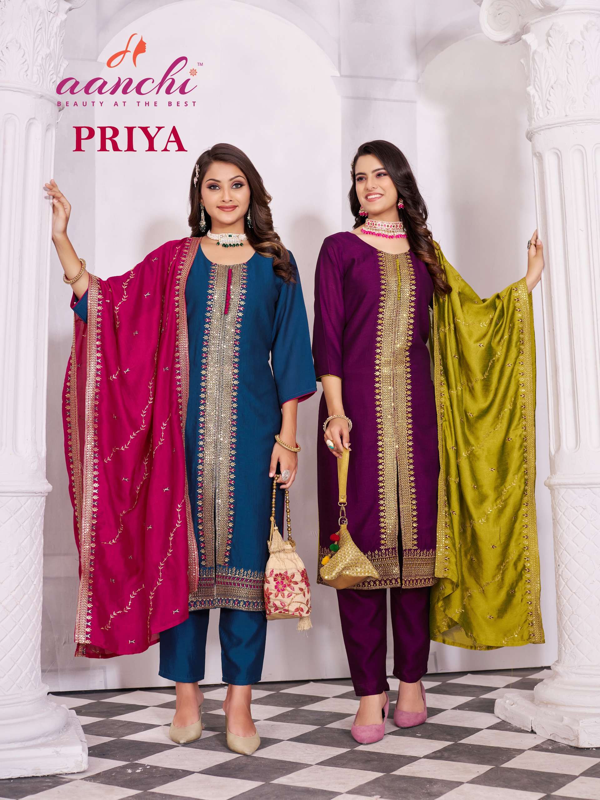priya by aanchi 1001-1004 series traditional designer kurtis catalogue manufacturer surat gujarat 
