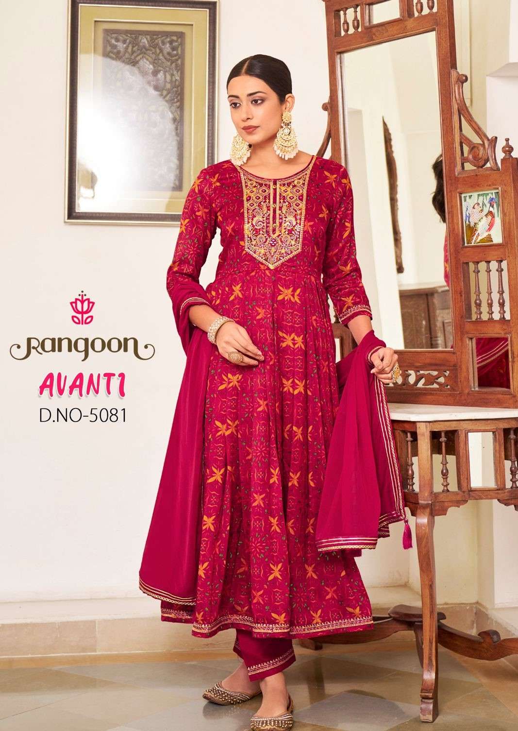 rangoon avanti 5081-5084 series designer silk embroidred mirror work ready made salwar kameez online dealer surat