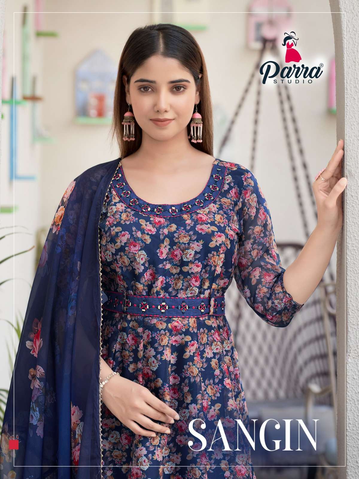 sangin by parra studio 1001-1006 series fancy belts kurtis set at wholesale price surat gujarat 