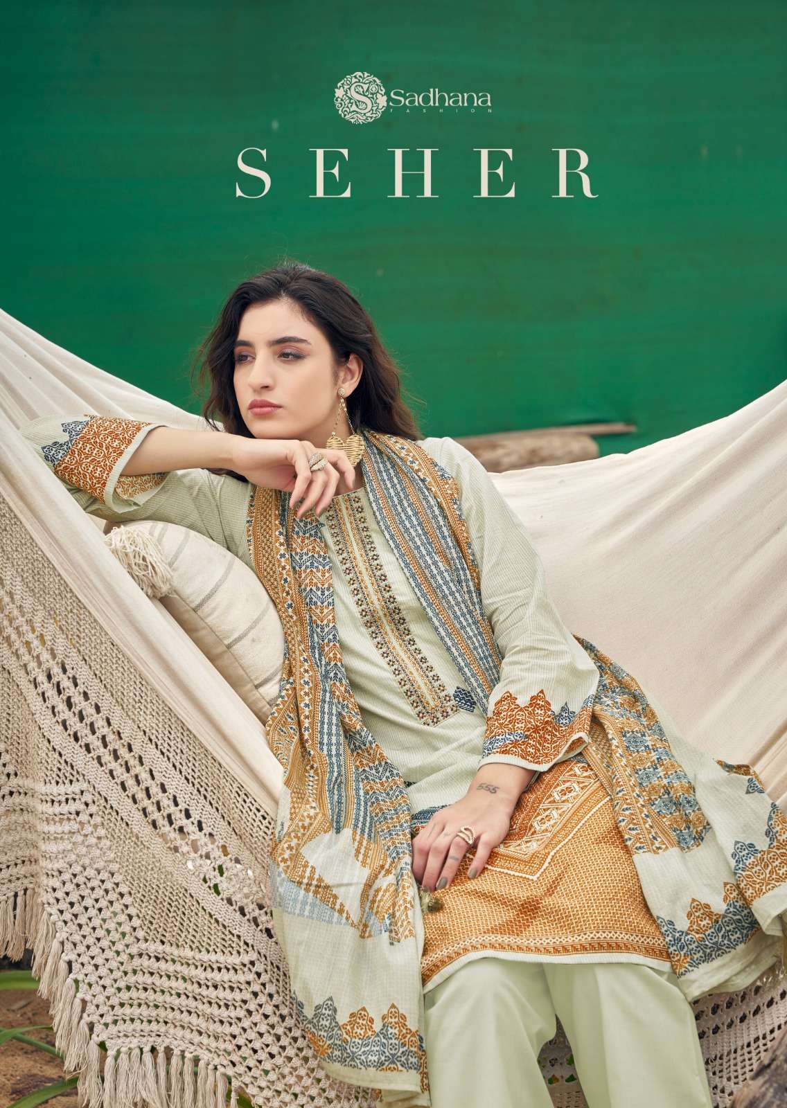 seher by sadhana fashion 10125-10128 series pure lawn cotton with fancy work designer salwar kameez set wholesale price surat gujarat