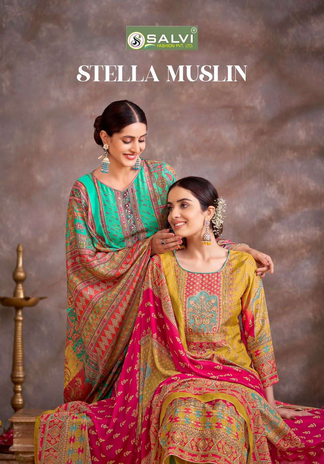 stella muslin by salvi fashion 1001-1006 series digital print with handwork designer suits catalogue manufacturer surat gujarat 