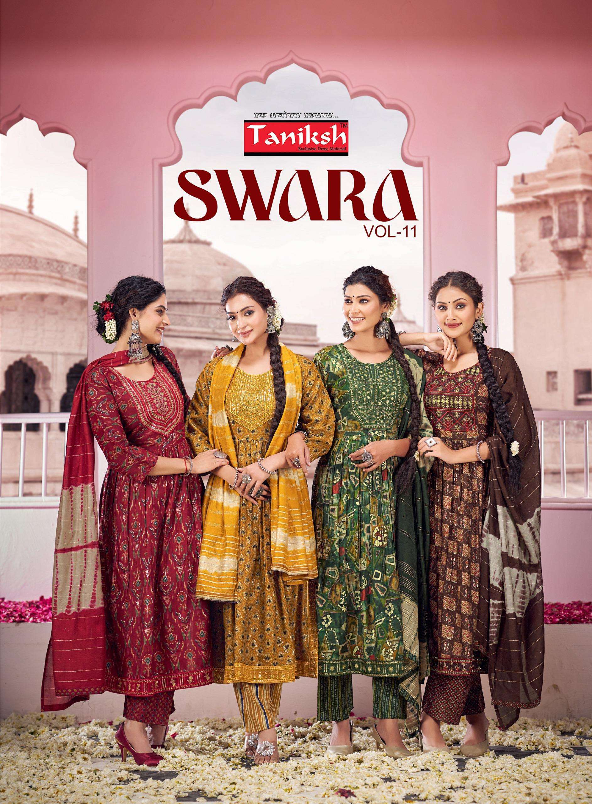 swara vol-11 by tanishk fashion 11001-11008 series nayra cut designer kurtis latest catalogue manufacturer surat gujrat 