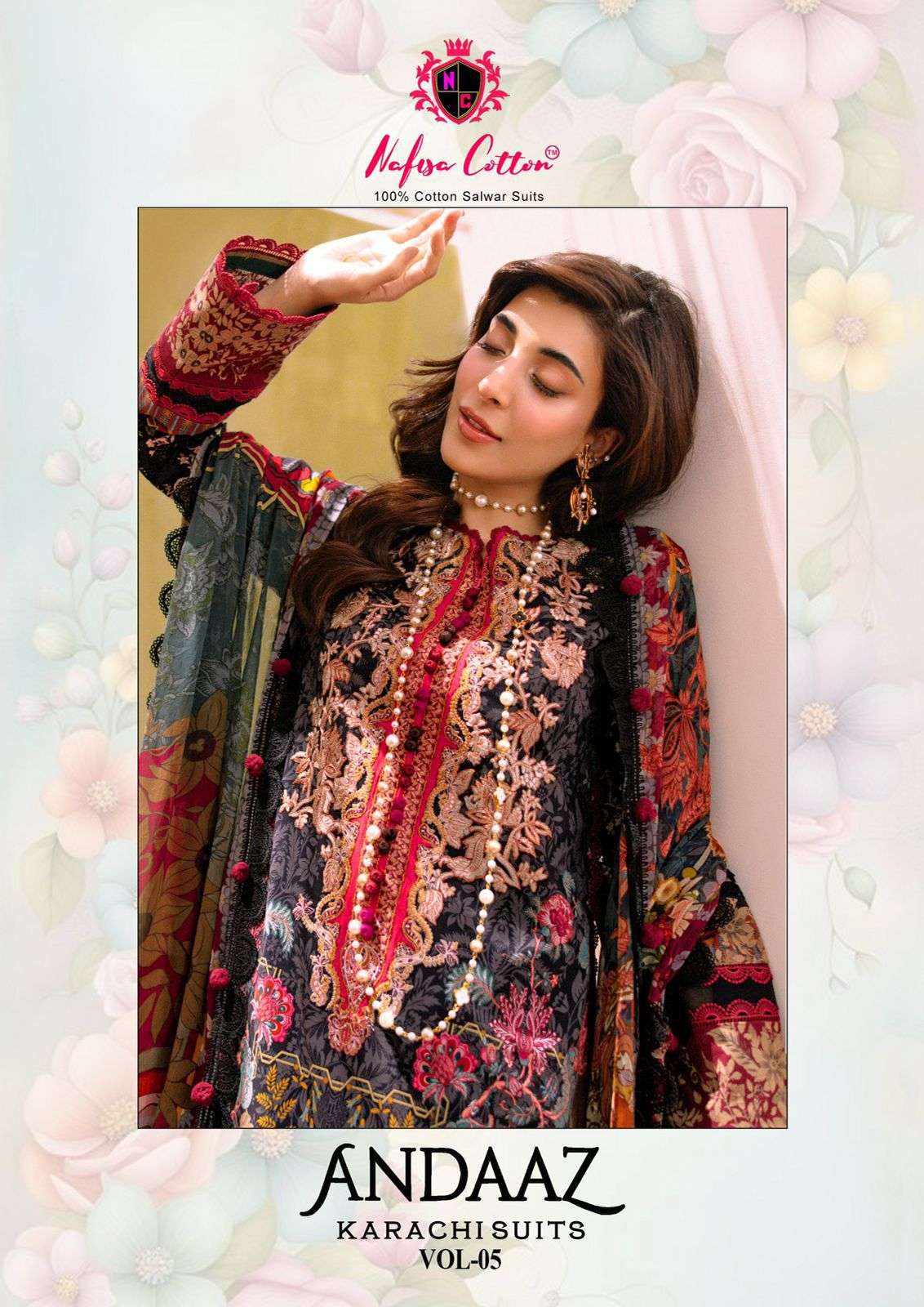 andaaz karachi suits vol-5 by nafisa cotton 5001-5006 series fancy designer pakistani suits catalogue surat gujarat 