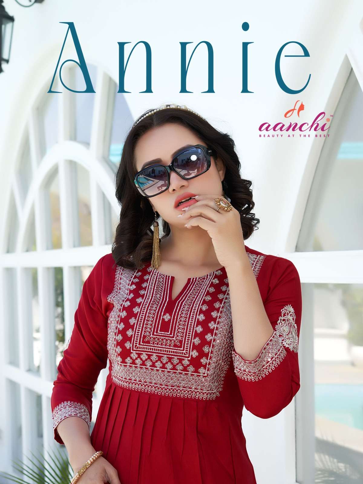 annie aanchi front and sleeves embroidery work short tops catalogue wholesaler surat gujarat 