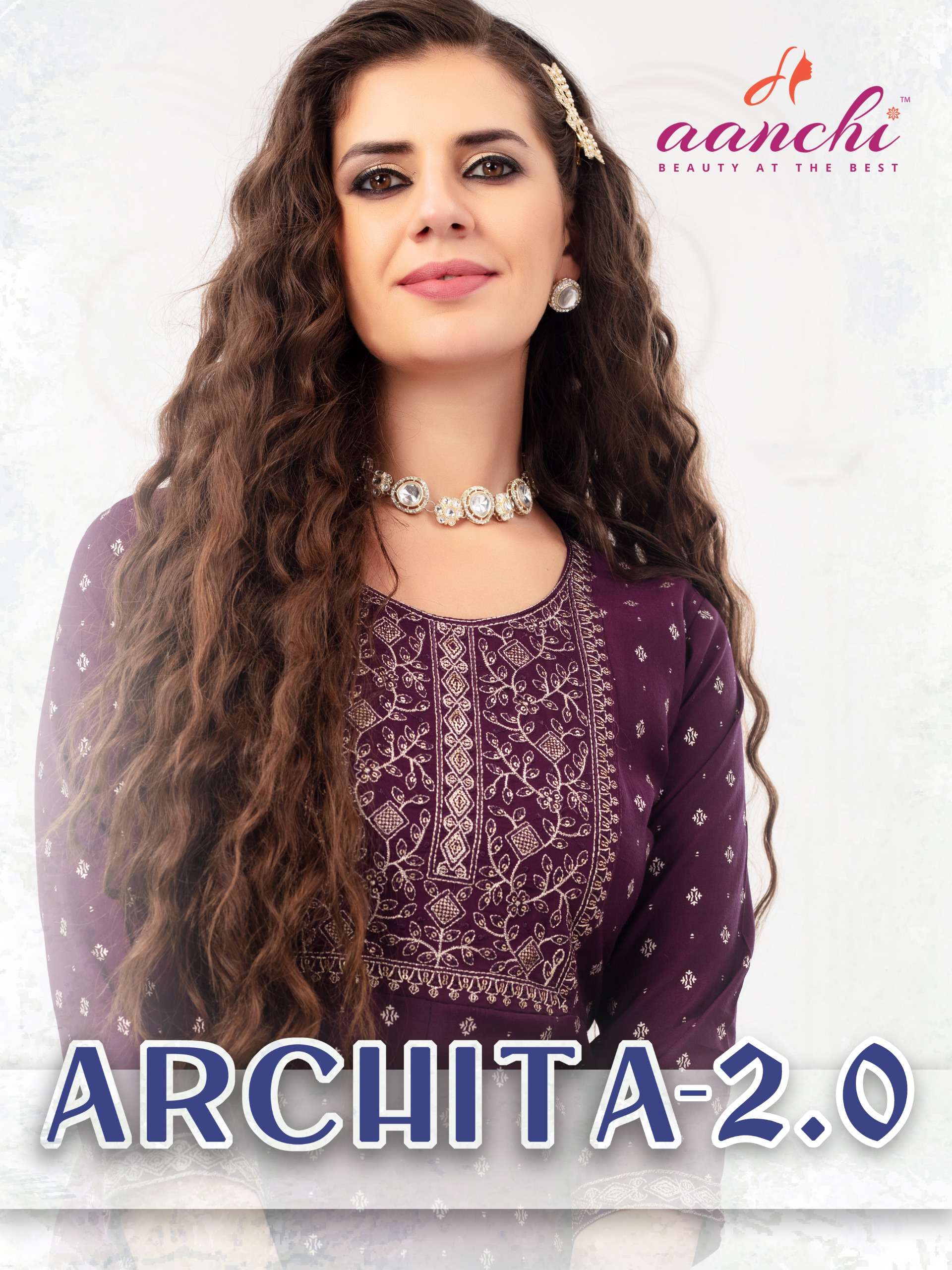 archita vol-2 by aanchi flair print with embroidery work kali cut kurti catalogue wholesale rate surat gujarat