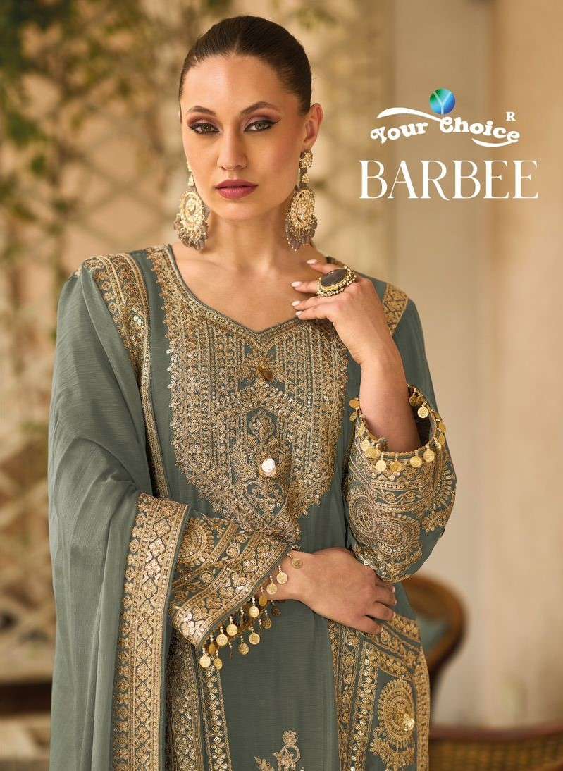 barbee by your choice 1001-1004 series indian designer pakistani salwar suits wholesale rate dealer surat gujarat 