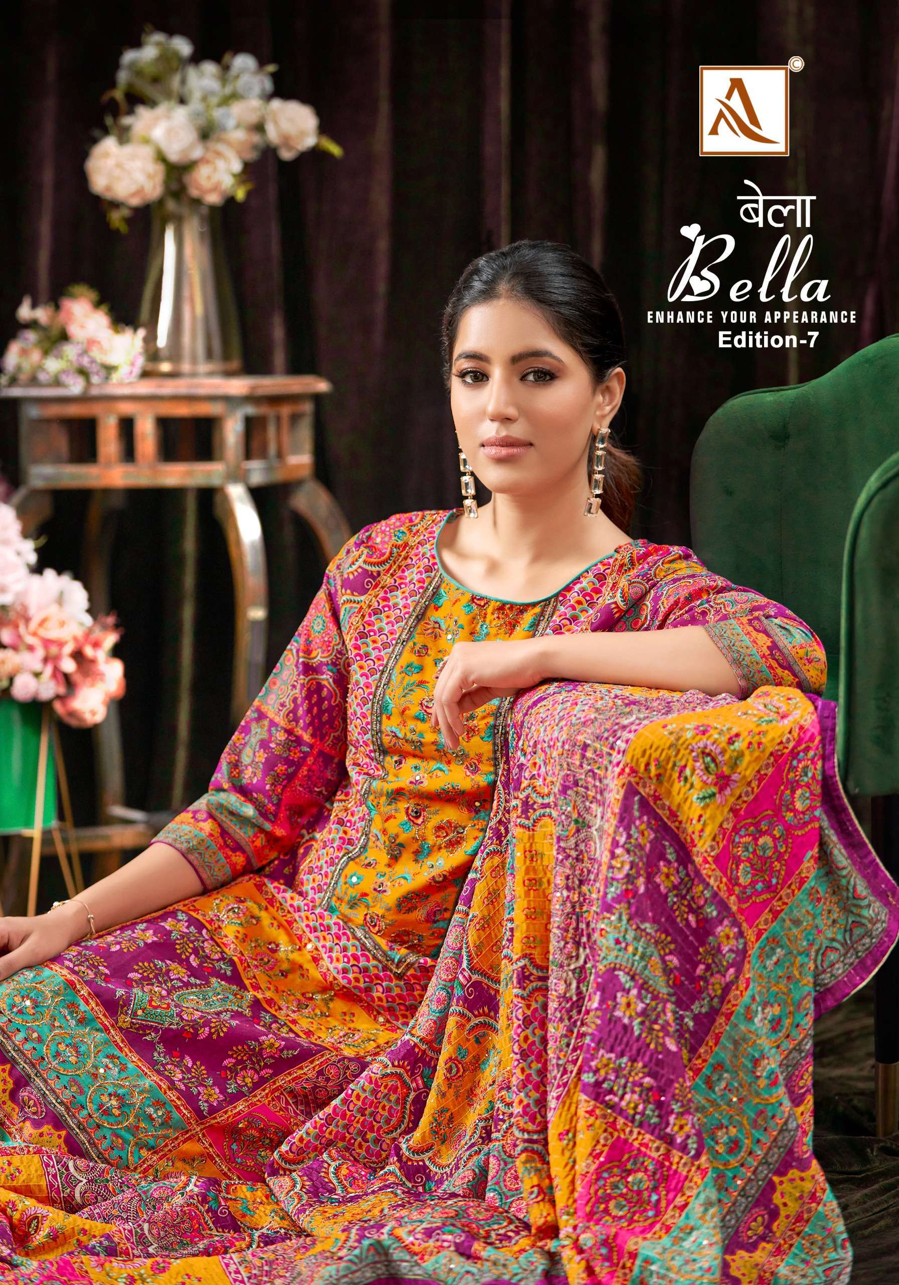 bella edition vol-7 by alok suit handwork with digital print salwar kameez catalogue manufacturer surat gujarat 