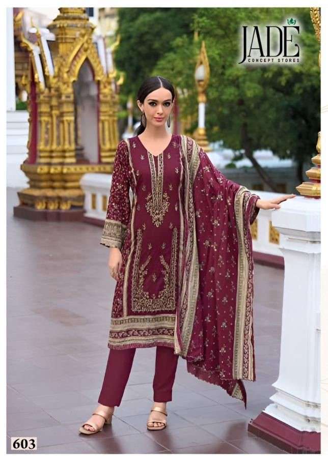 bin saeed vol-6 by jade 601-606 series pakistani salwar kameez dress material catalogue manufacturer surat gujarat 