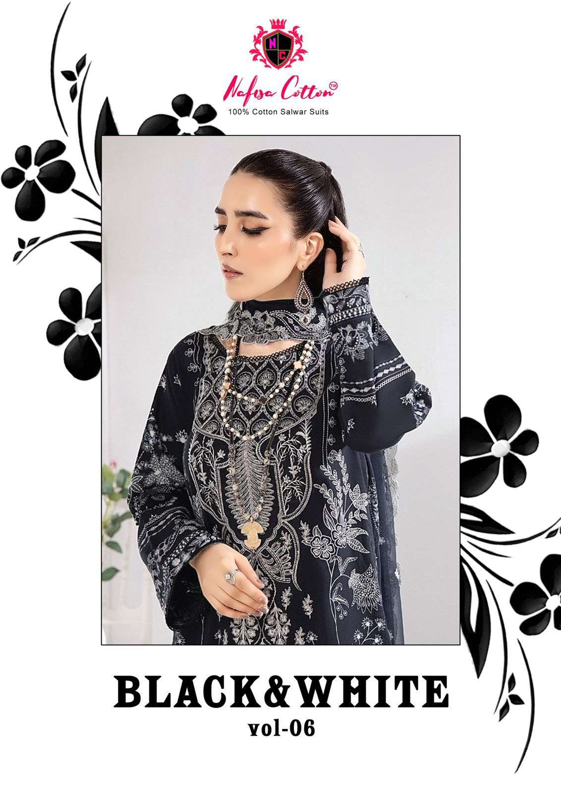 black&white vol-7 by nafisa cotton 6001-6006 cotto dress material wholesale collection price surat gujarat 