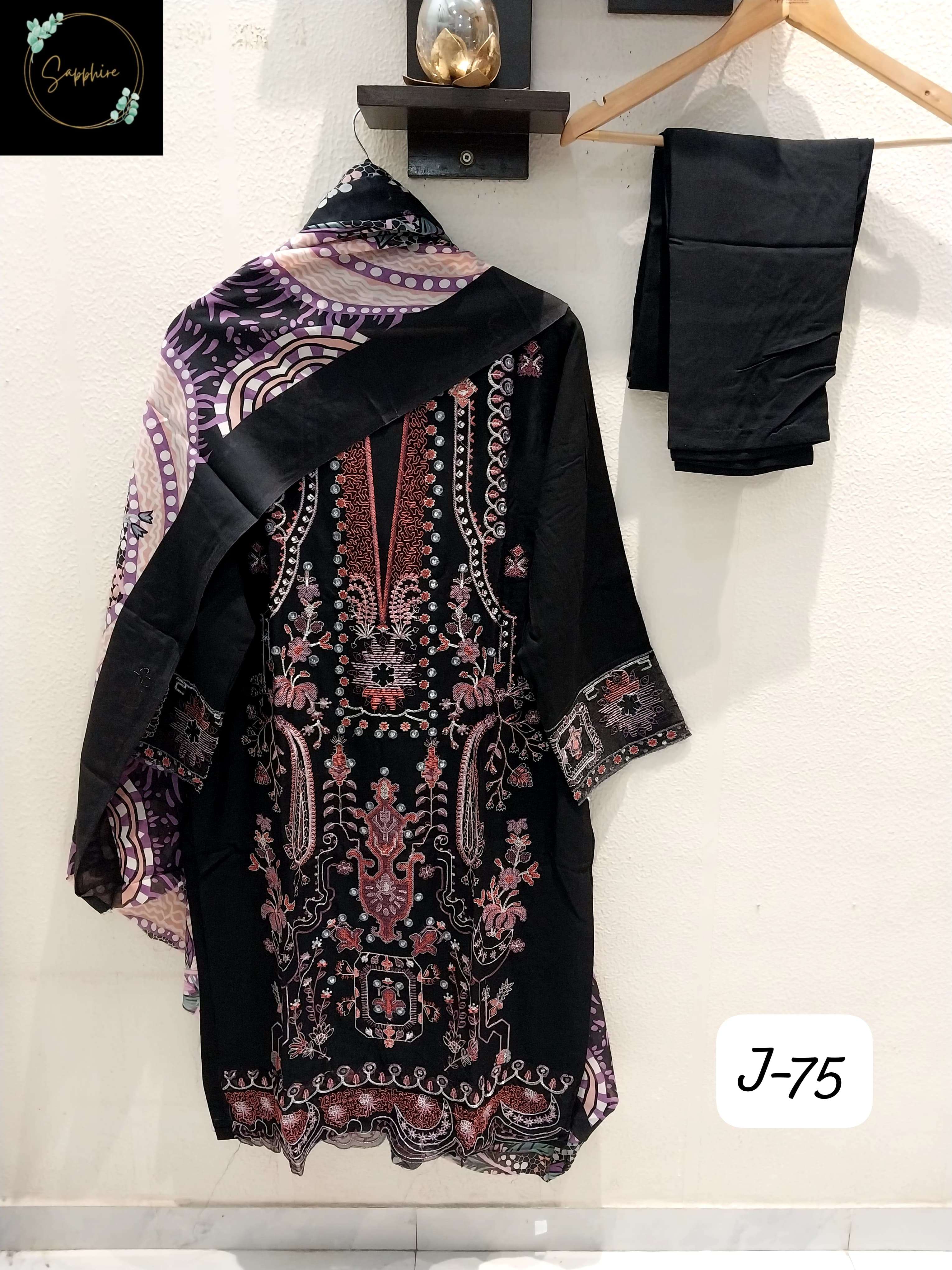 jazmin vol-75 by sapphire rayon designer top bottom with cotton dupatta set wholesale collection surat gujarat