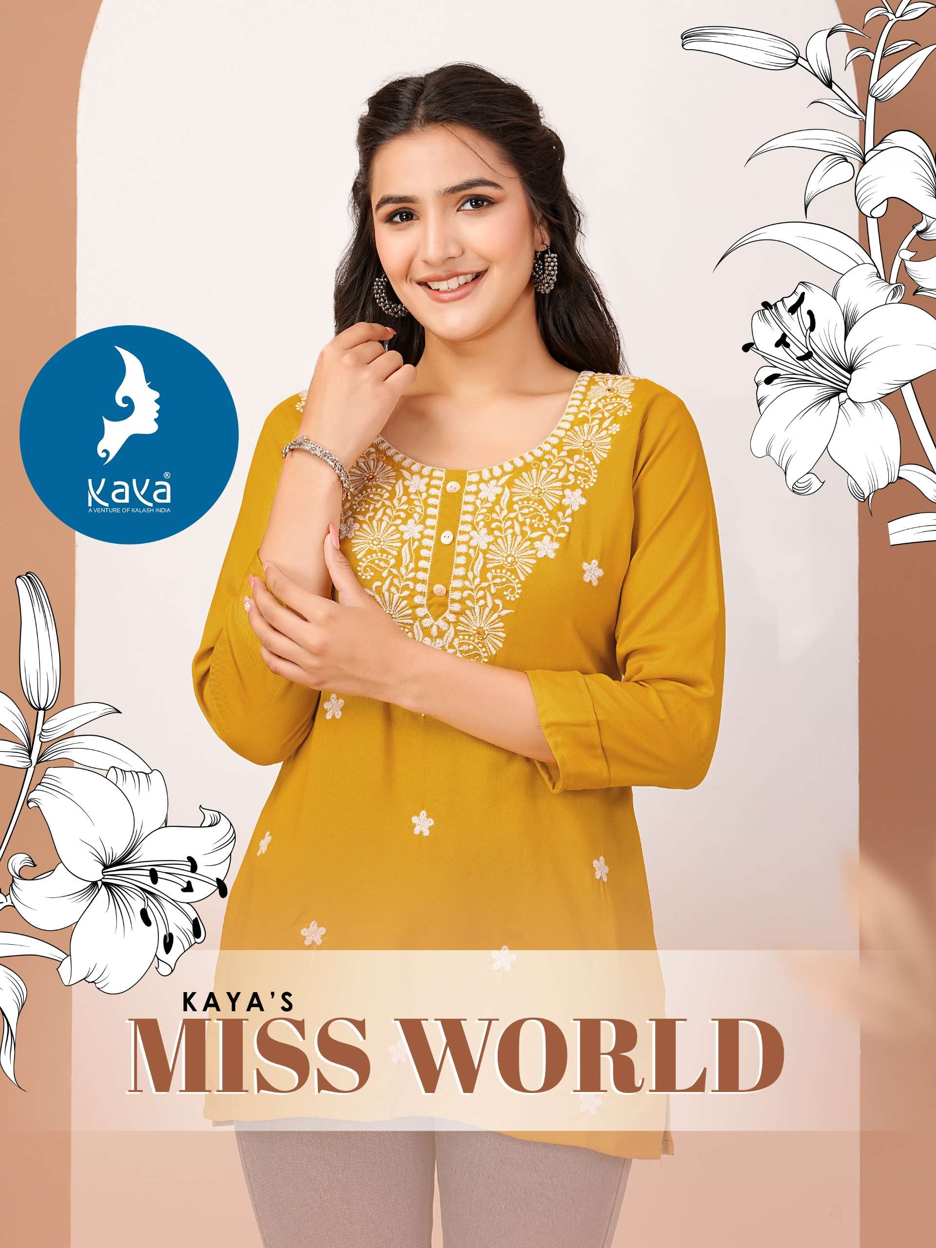 kaya miss world 01-06 series reyon short tops fancy embroidred collection best price surat 