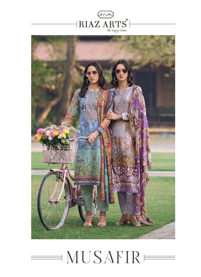 musafir by riaz arts unstich designer pakistani suits dress material catalogue wholesaler price surat gujarat 