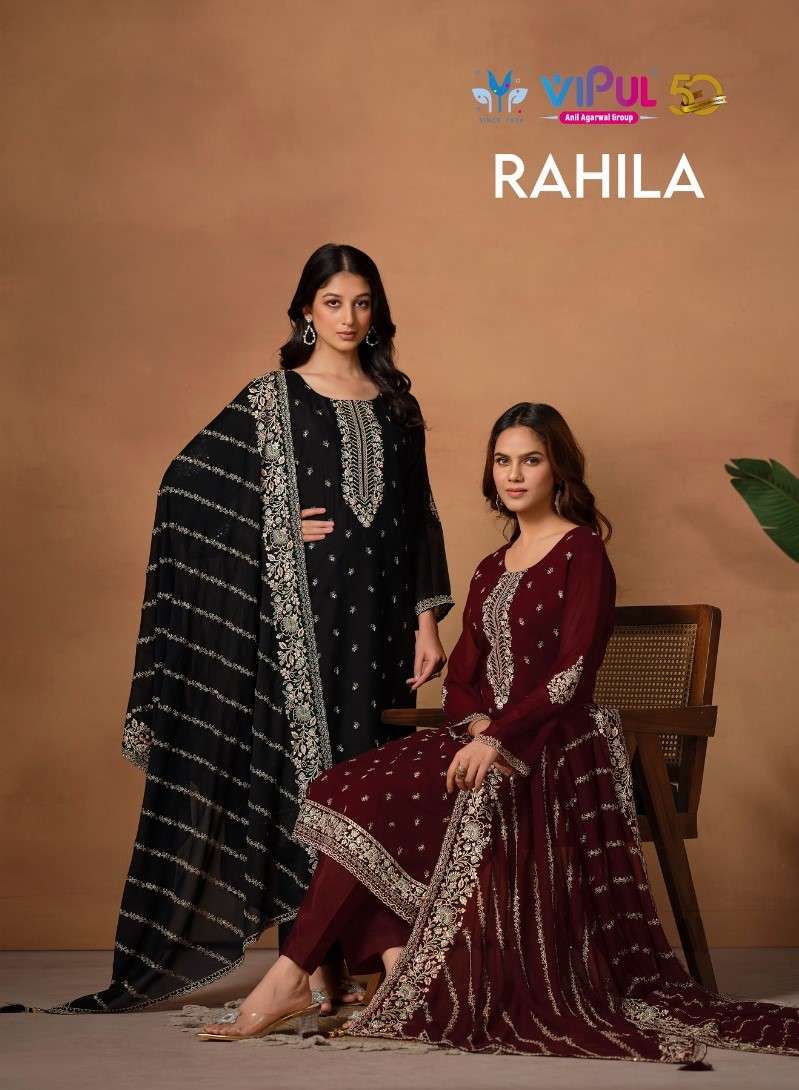 rahila by vipul fashion 5901-5904 series silk georgette designer embroidered suits party wear suits surat gujarat 