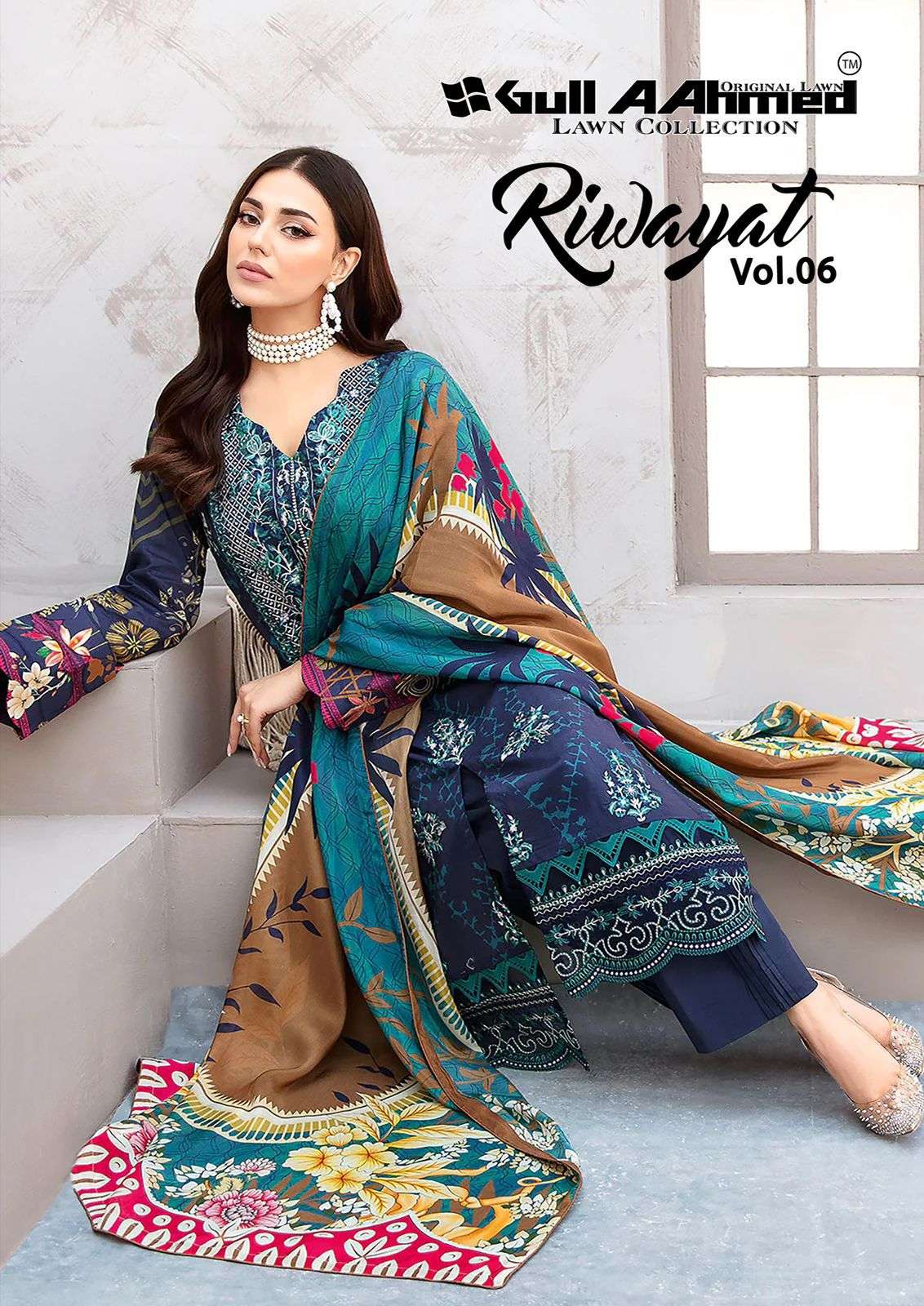 riwayat vol-6 by gull aahmed 6001-6006 series unstitched designer pakistai salwar kameez wholesale rate surat gujarat 