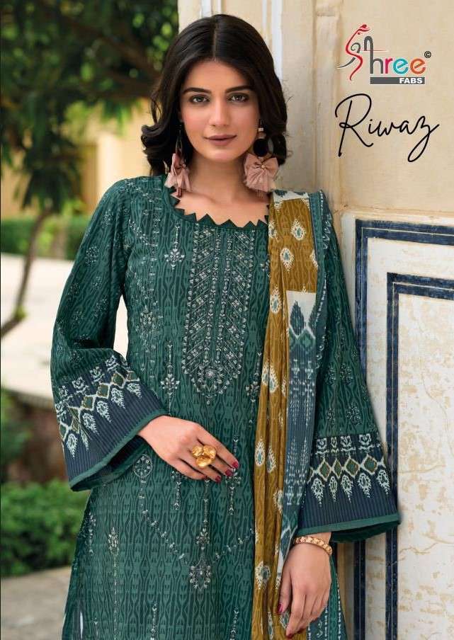riwaz by shree fabs 1001-1004 series cotton dupatta designer pakistani suits latest design surat gujarat 