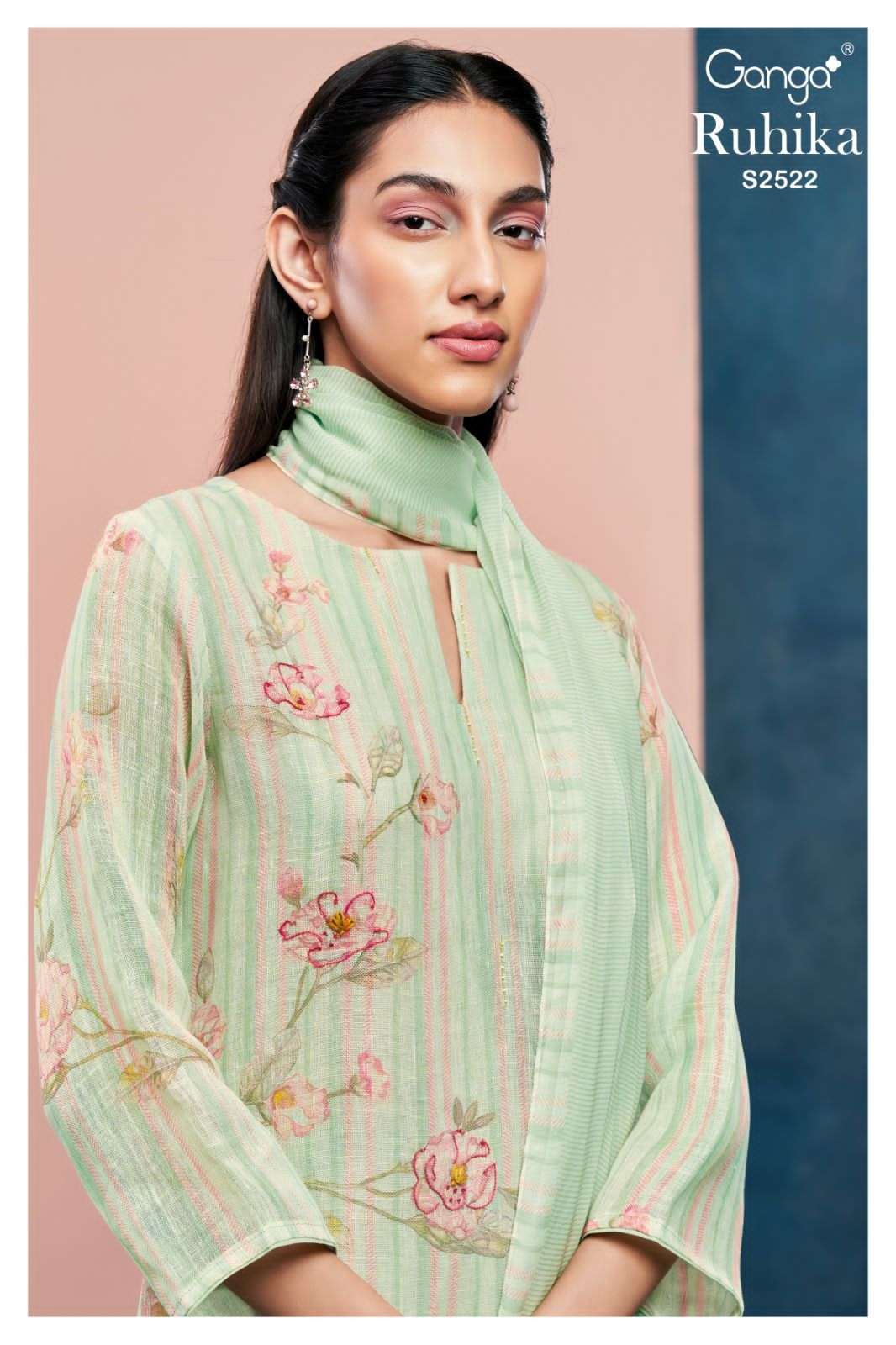 ruhika 2522 by ganga premium linen printed with handwork designer salwar kameez catalogue dealer surat gujarat