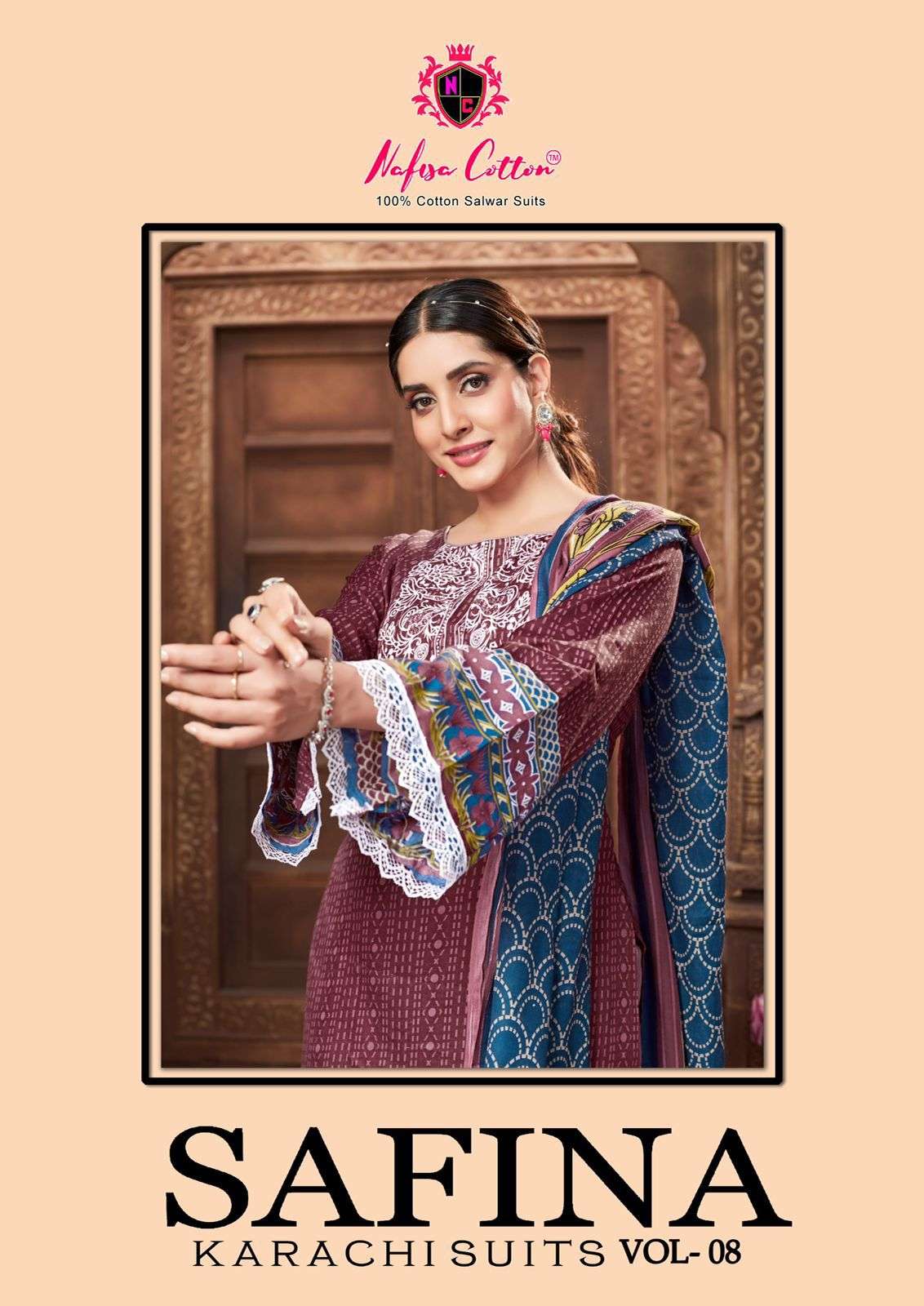 safina karachi suits vol-8 by nafisa cotton 8001-8006 series soft cotton designer pakistani suits catalogue manufacturer surat gujarat 