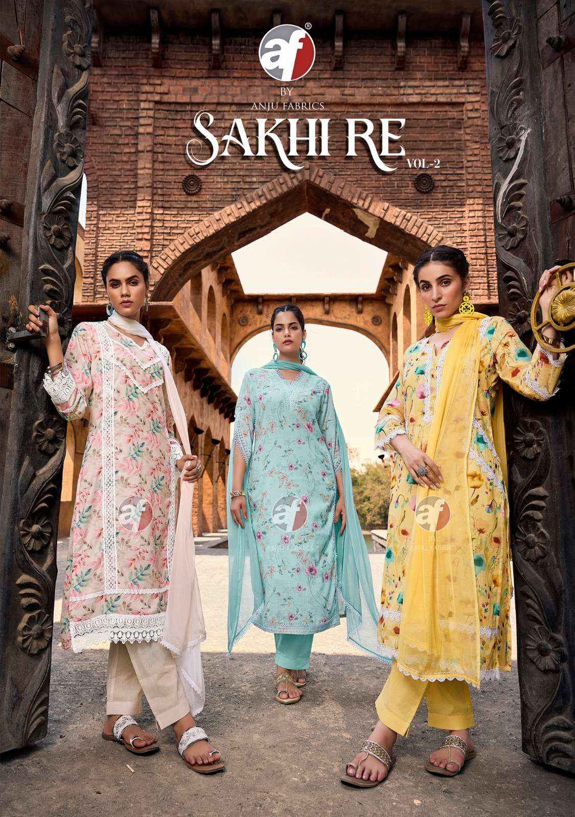 sakhi re by anju fabric 3781-3786 series linen cotton designer kurti pant with dupatta catalogue 