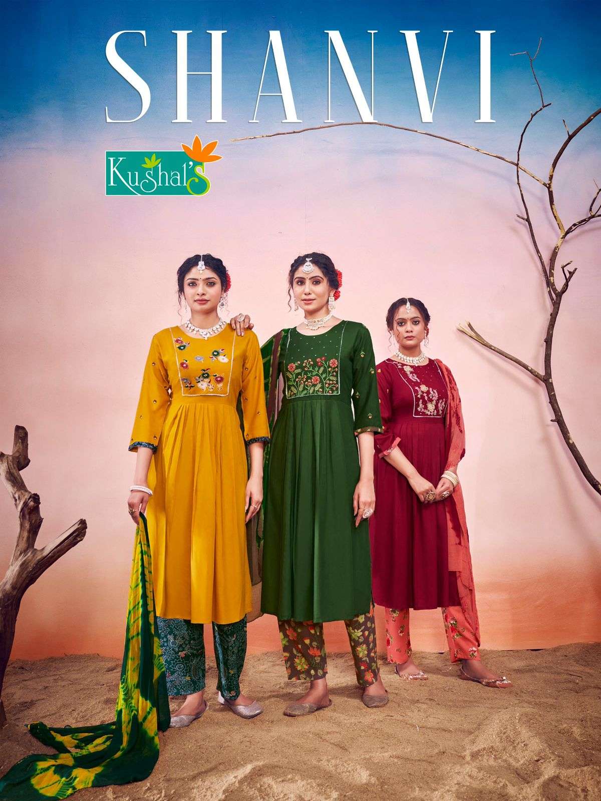 shanvi by kushals 25320-25329 series handwork with print designer rayon kurtis catalogue manufacturer surat gujarat