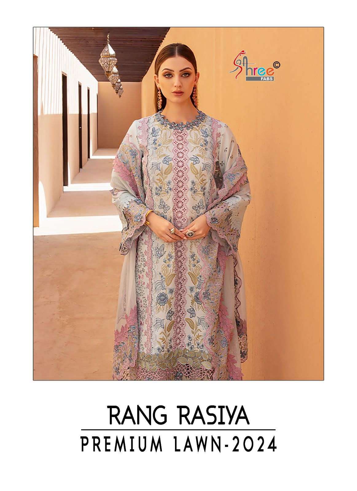 shree fabs rang rasiya premium lawn 2024 3601-3604 series trendy designer pakistani salwar suits catalogue latest collection surat gujarat 