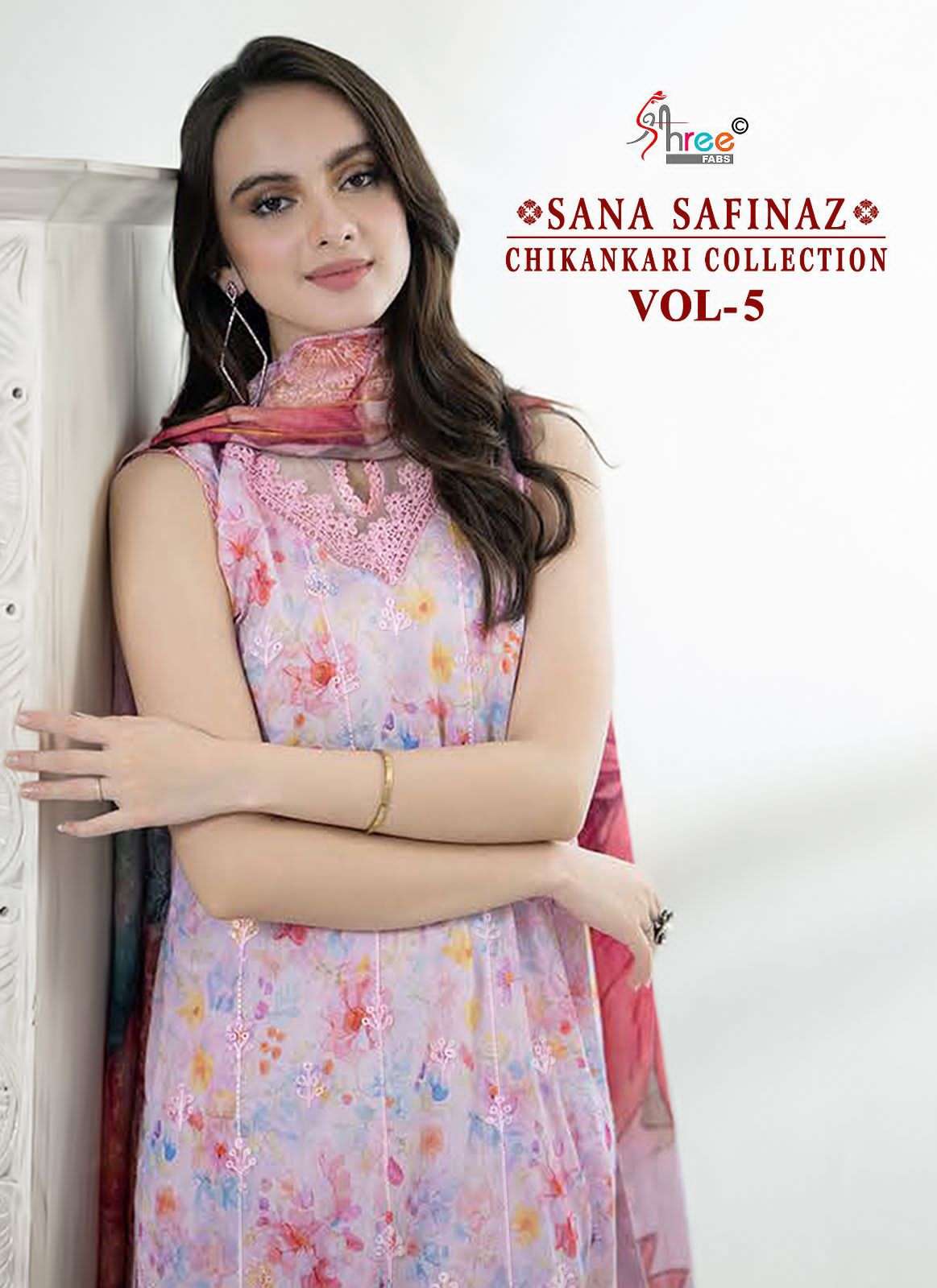 shree fabs sana safinaz chikankari collection vol-5 pure cotton dupatta pakistani suits catalogue online wholesale surat gujarat