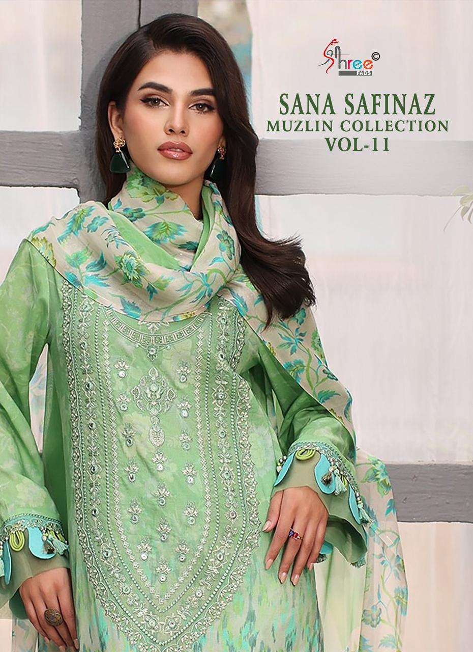 shree fabs sana safinaz muzlin collection vol 11 3564-3568 series designer embroidred salwar kameez online dealer 