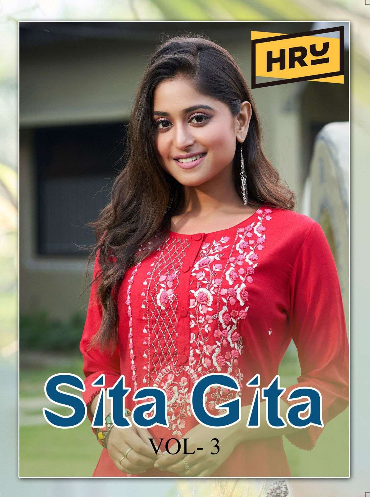 sita&gita vol-3 by hru nylon viscose designer kurtis catalogue online wholesale surat gujarat 