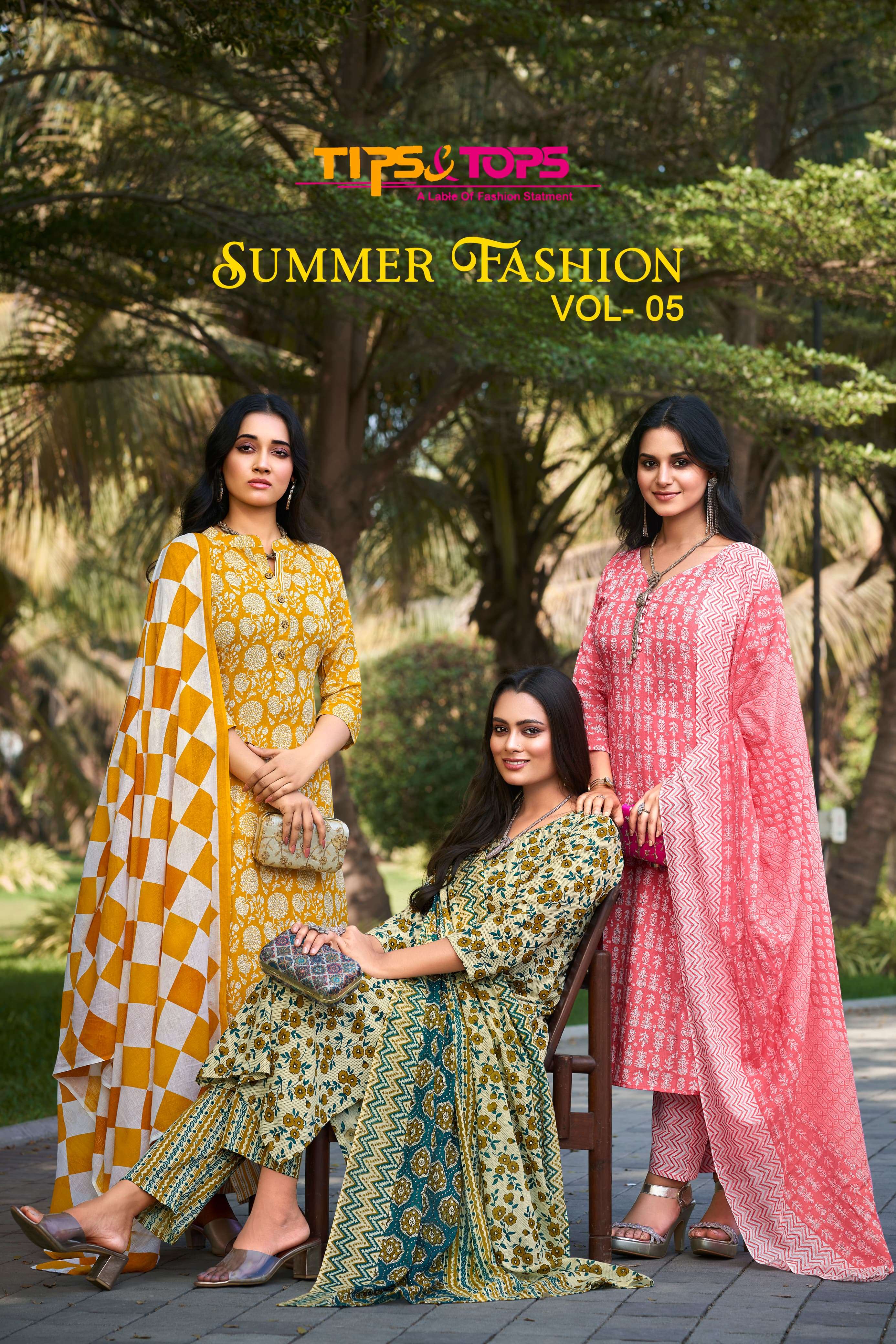 summer fashion vol-5 by tips&tops 101-106 series cotton designer kurtis set wholesale rate dealer surat gujarat 
