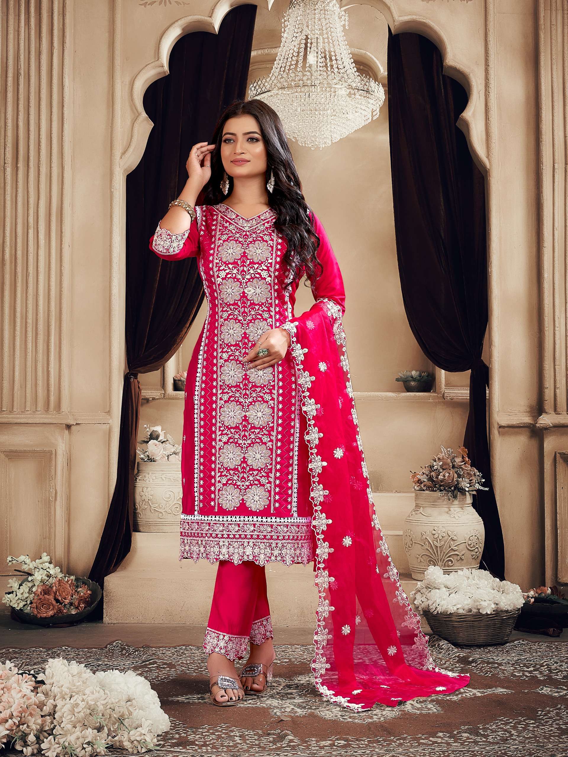 summer special by krishna trendz roman silk fancy designer look readymade collection wholesale price surat