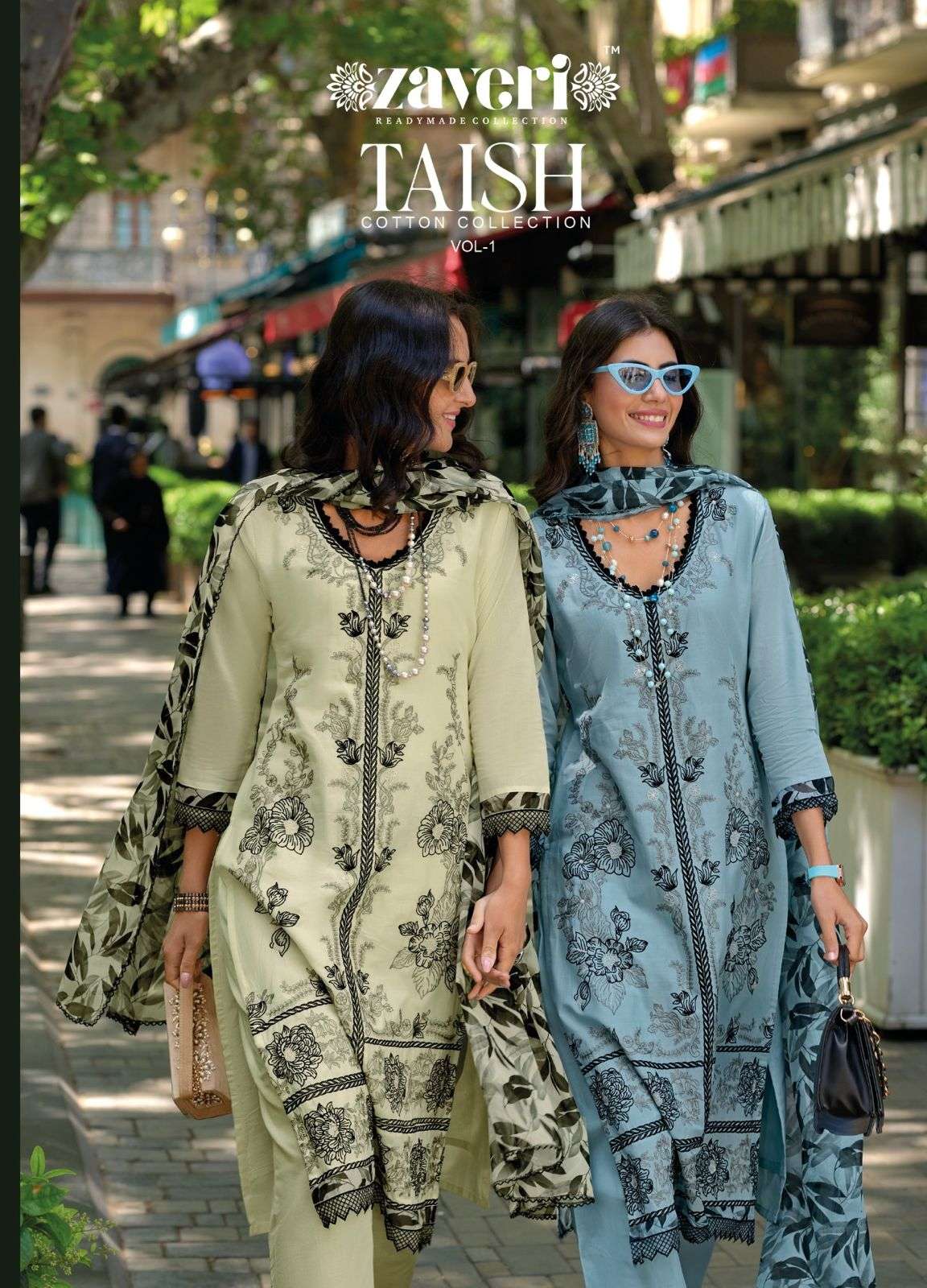 taish vol-1 by zaveri cambric cotton designer ready to wear suits wholesale collection surat gujarat 
