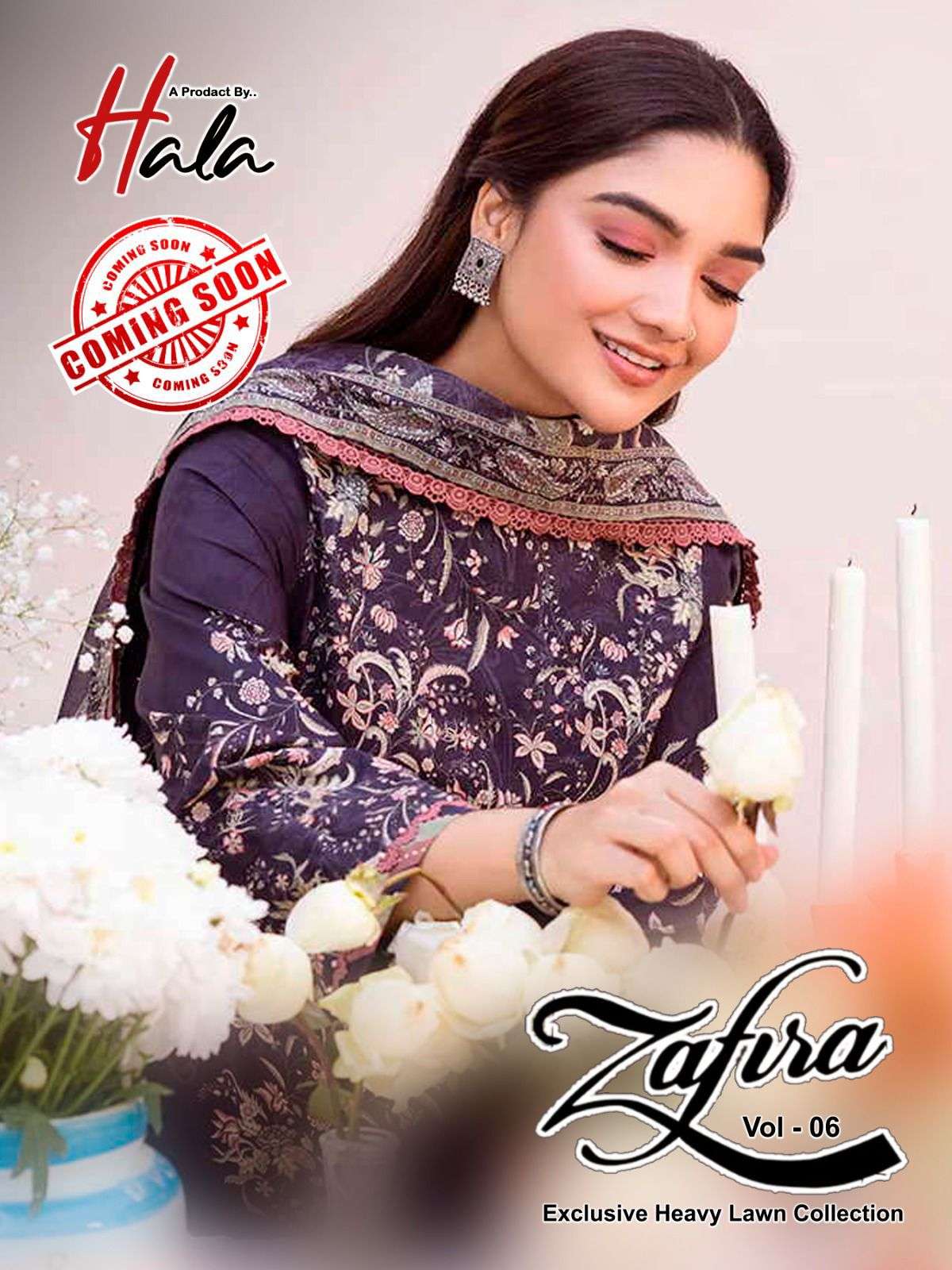 zafira vol-6 by hala 6001-6006 series unstich designer pure lawn cotton salwar kameez wholesale price surat gujarat 